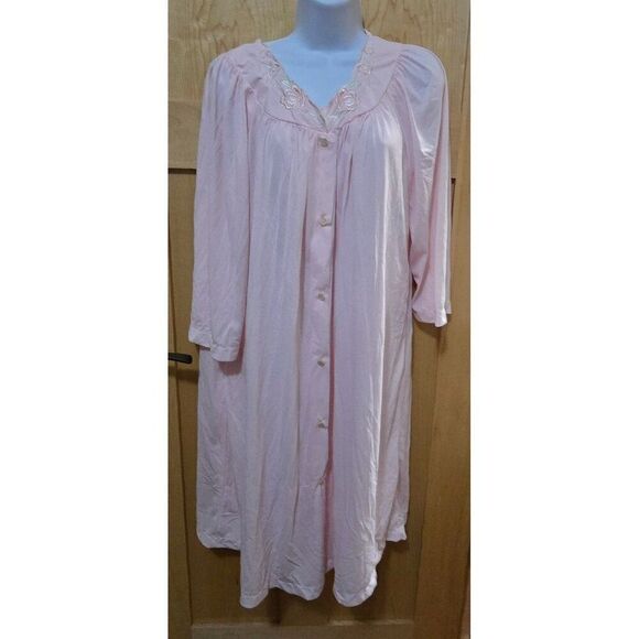 Vintage Pink Nightgown & Robe Set Embroidery Floral Details Lightweight Sleepwea - Picture 7 of 11
